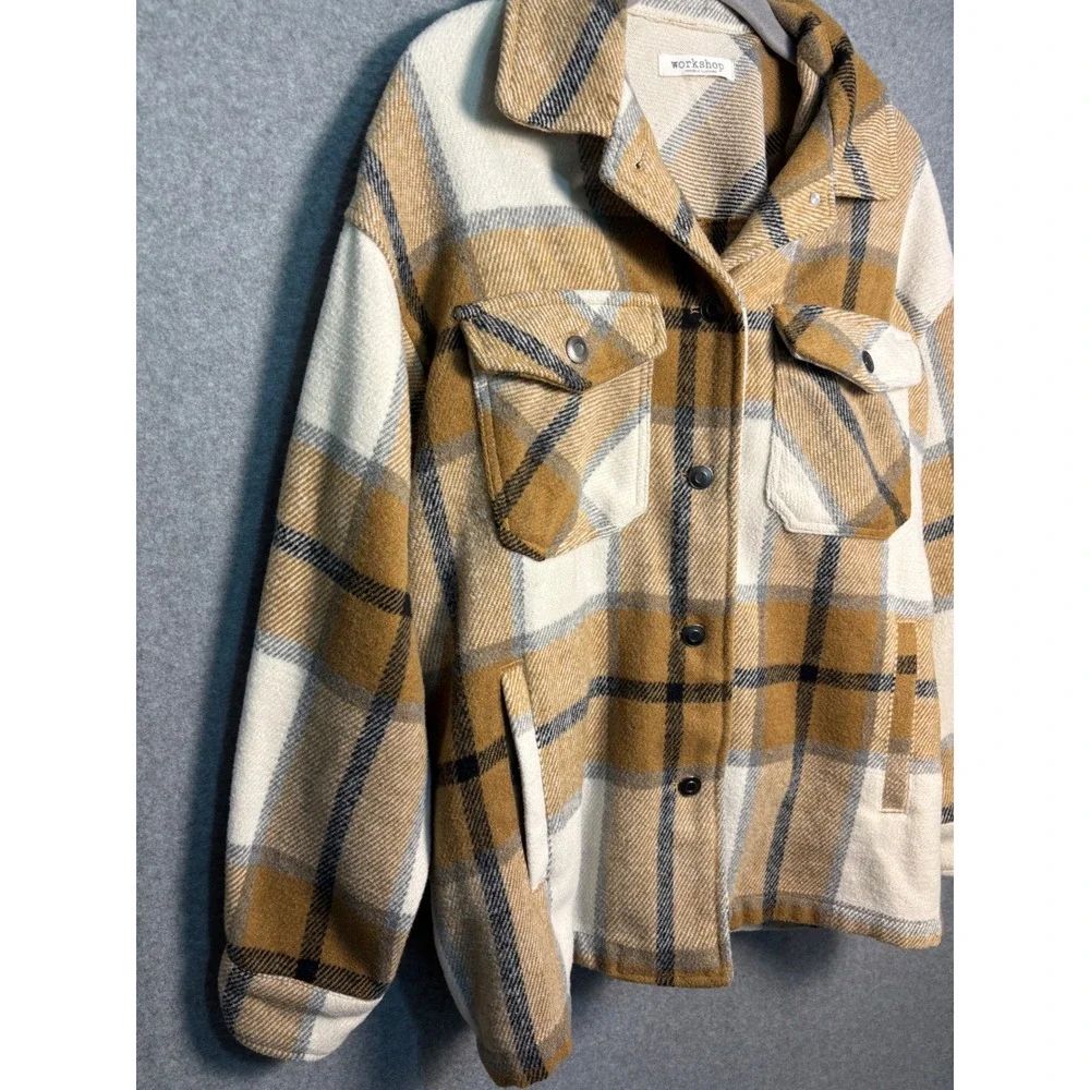 Workshop Plaid Shacket Jacket M Oversized Snap Front Cozy Fall Cabincore Coat